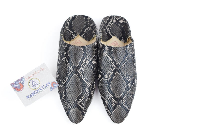 Snake Skin Moroccan shoes, Moroccan babouche, leather goods, Organic slippers, Mules shoes, Babouche, step dad gift