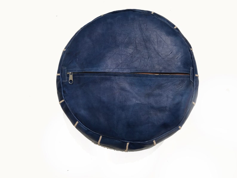 Blue Moroccan pouf - Embroidered Leather Pouf