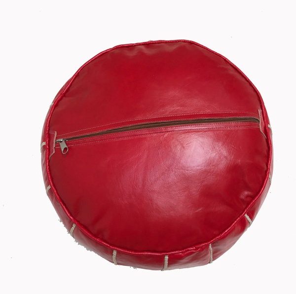 Red Moroccan pouf - Moroccan Leather Pouf