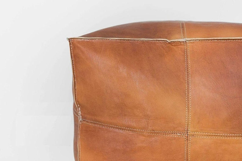 Handmade square leather Pouf