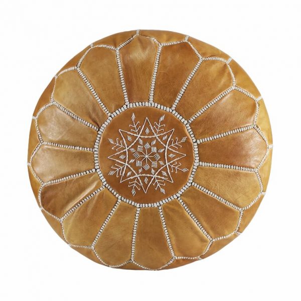 Stunning Moroccan Leather Ottoman Vintage Tan FLASH SALE! also called Poufe 