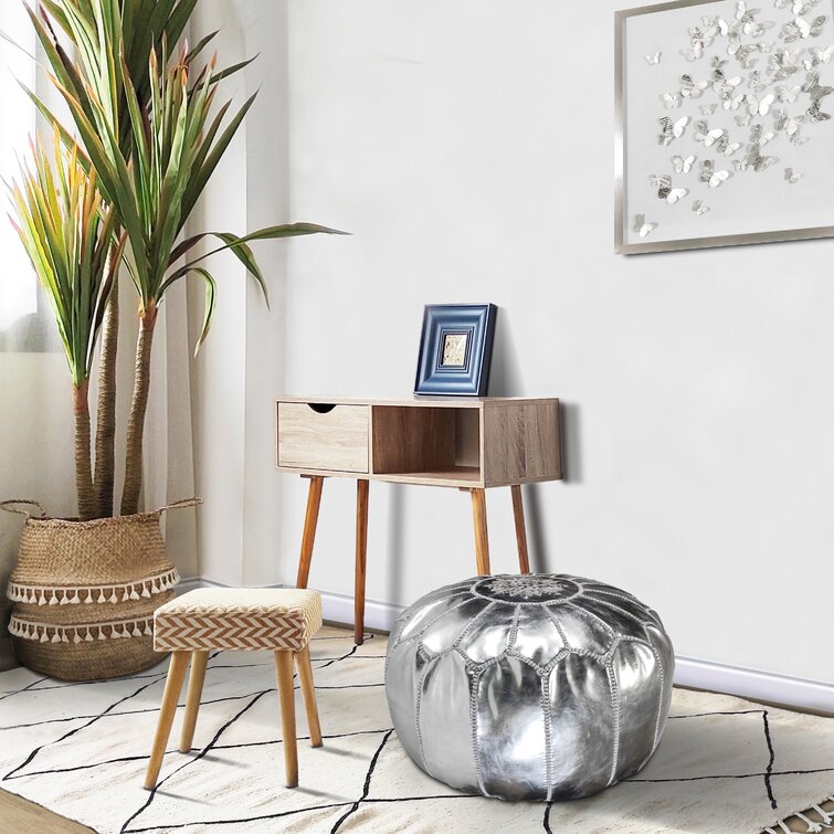 Silver moroccan leather pouffe