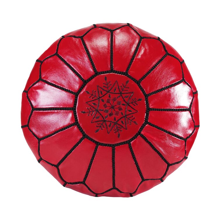Red Moroccan Leather Pouffe