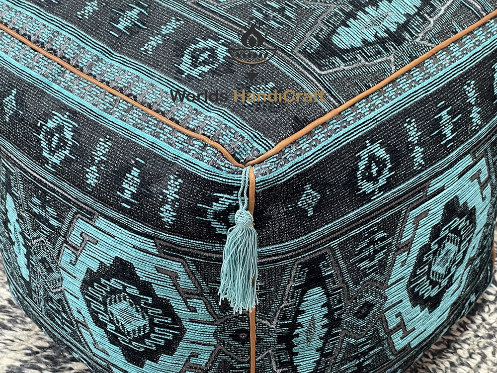 Blue Square Ottoman Tan | Large Square Ottoman Tan
