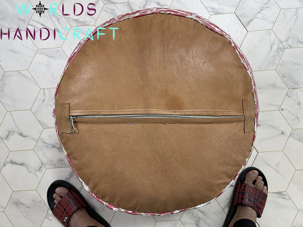 B72 |  Tissu Leather Pink Moroccan pouf