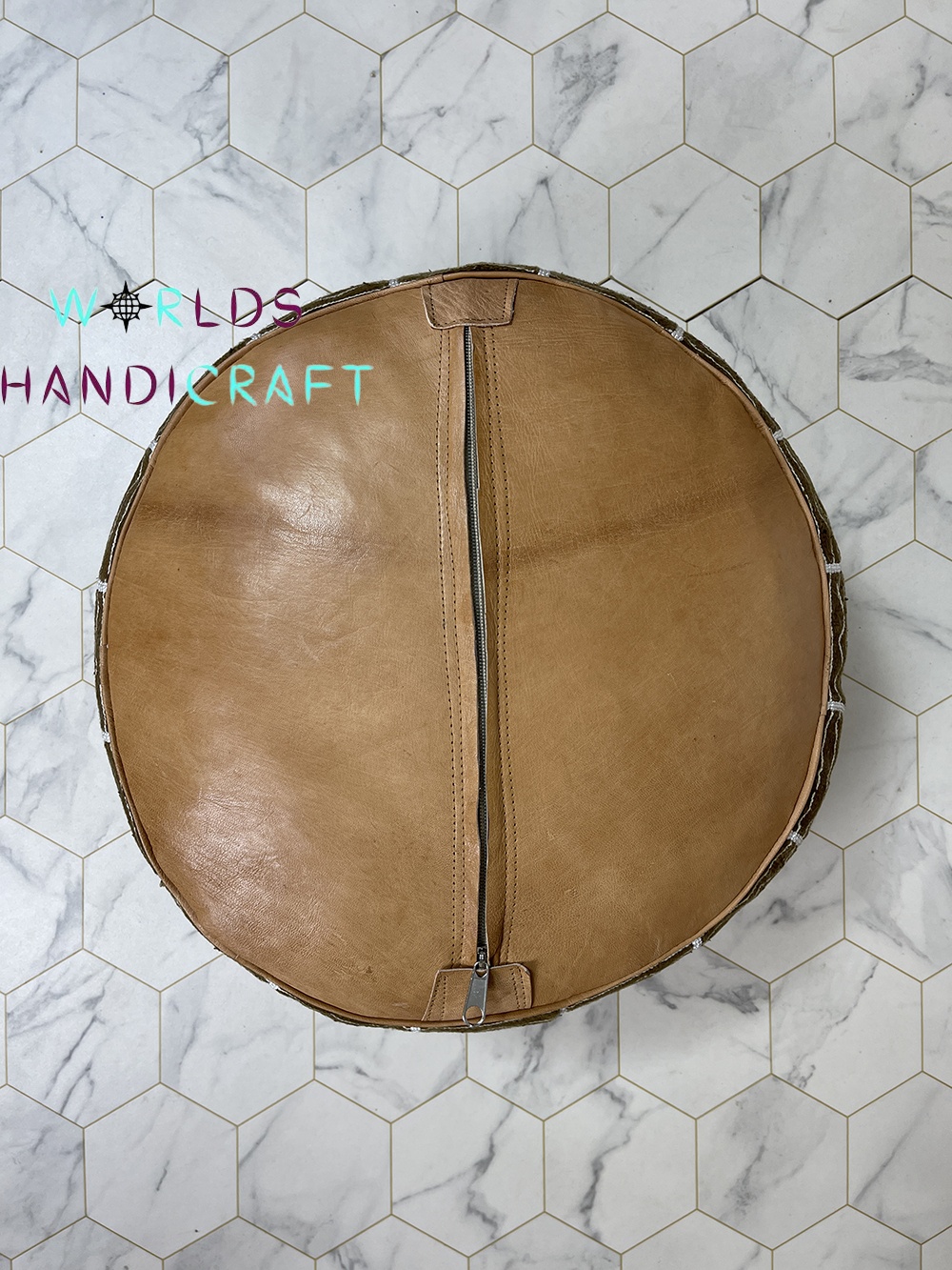 Bronze tissu Leather Floor Pouf Ottoman