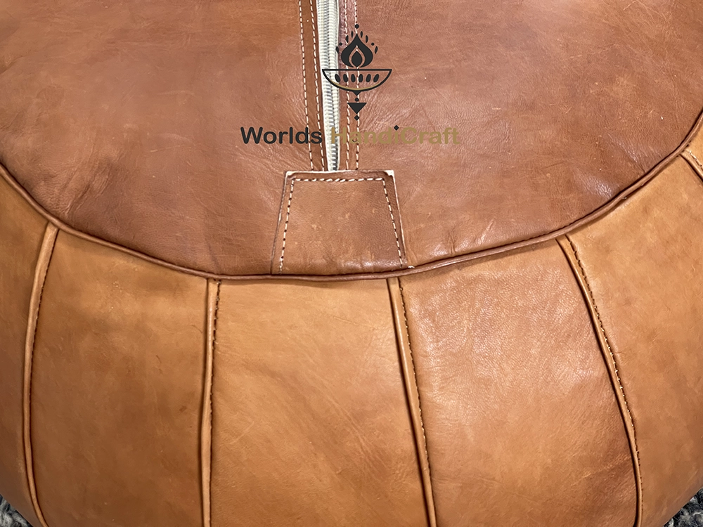 A9 | Tan Brown Moroccan Leather Pouf