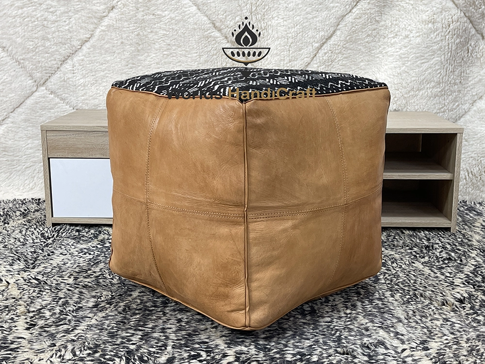 Brown Leather Square Ottoman Living Room