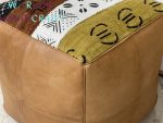 B78 | Moroccan Tissu Leather Square Pouf Ottoman