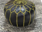 A31 | Luxury Black Pouf | Embroidered Black Leather Ottoman