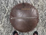 Brown Leather Moroccan Pouffe