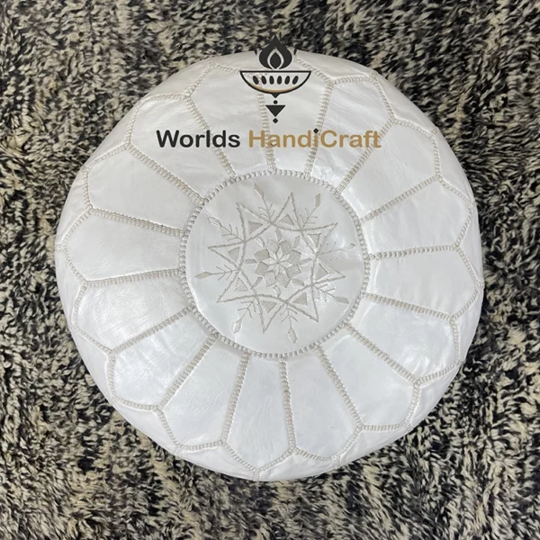 Large White Moroccan Pouf : Extra Large Leather Pouf