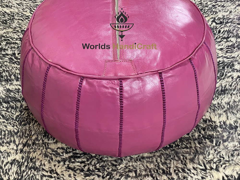 Pink Moroccan Leather Ottoman Coffee Table