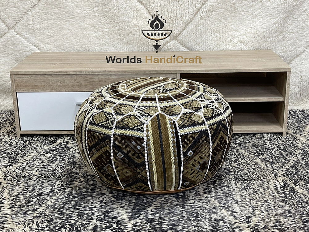 Moroccan Leather Pouf Ottoman Footstool