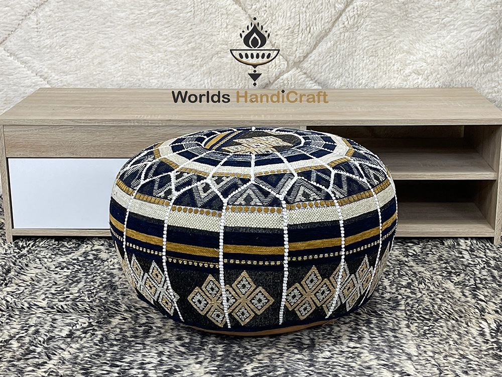 Authentic Tissu Leather Pouf