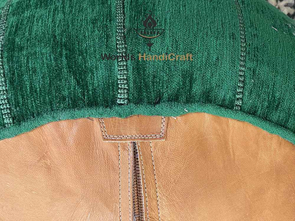 Faux Fur Leather Ottoman Pouffe Moroccan