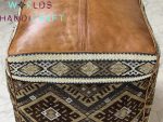 Moroccan Leather Square Tissu Pouf