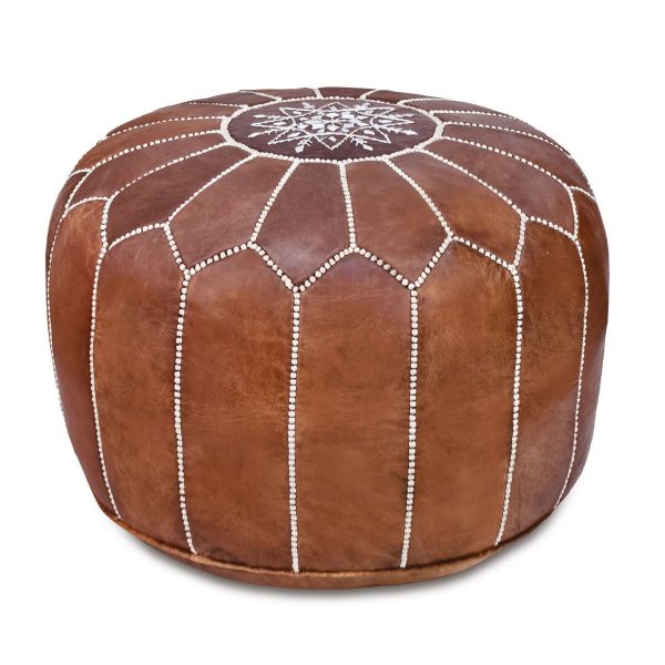 Moroccan Leather Ottoman Pouffe HomePouf Footstool In Mid Tan STUFFED FREE 