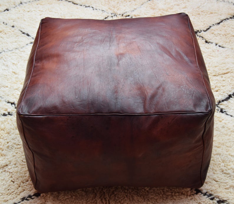 BEST OFFER 20% OFF !!! Free Shipping Moroccan leather, ottoman square tan with oil pouf, square handmade footstool