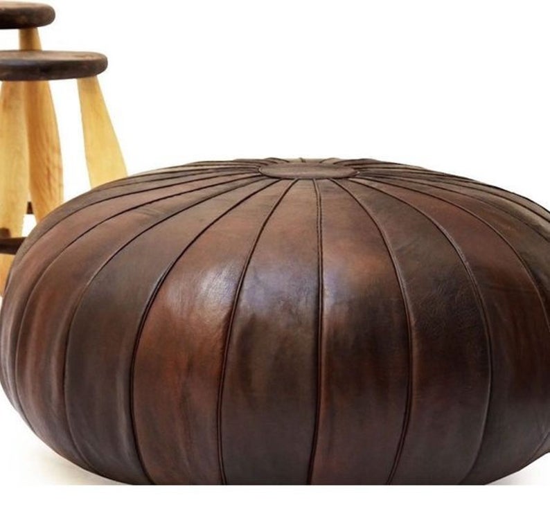 Handmade Moroccan Round Stunning Leather Pouf, Moroccan Ottoman Leather Pouf, Pouffe, Pouf Footstool, wedding gifts, Moroccan Pouf Ottoman