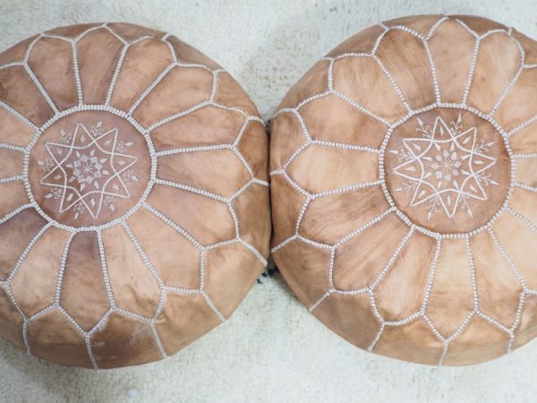 set of two Moroccan pouf leather handmade poufs/ustuffed ottoman/Moroccan style
