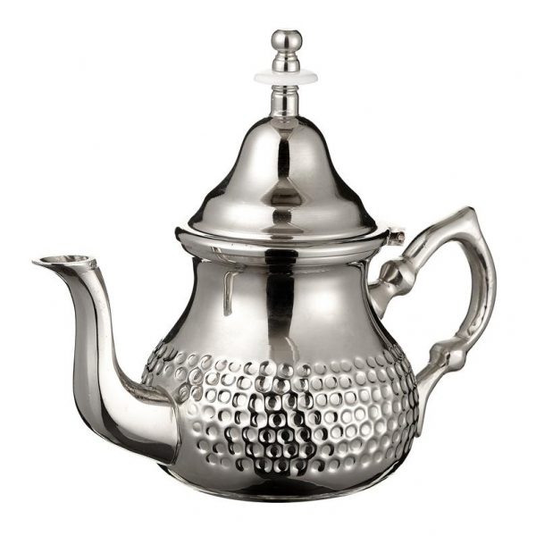 Moroccan Silver Teapot Hammered Medium with 4 Multicoloured Tea Glasses and Handle Cover Handmade
