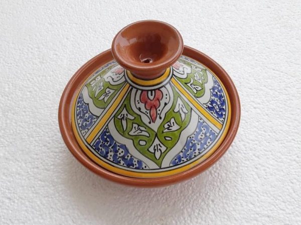 Hand Painted Small Tagine Pot | Food Safe | Yellow Green Blue Colourful | Clay Ceramic Glazed Moroccan Tunisian Berber Traditional Cookware