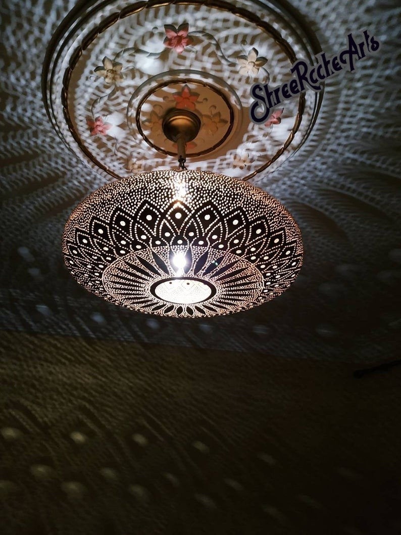 Moroccan Pendant Light, Turkish Hanging Oriental Arabian Golden Moroccan Lamps Ceiling Lights Home Lantern Gift New Home Decor Lighting