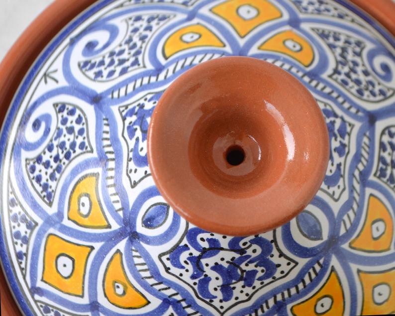 Handmade Moroccan glazed and patterned clay cooking tagine Medium Size 