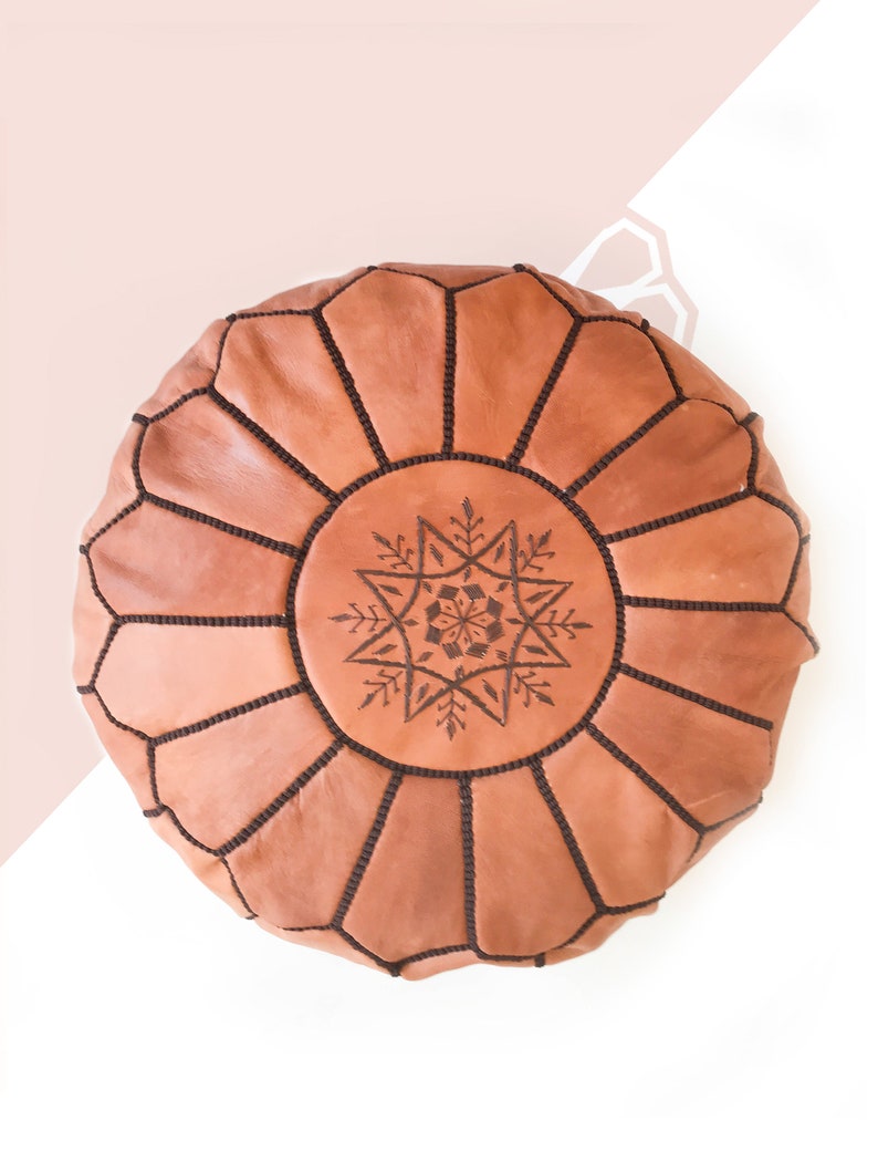 Bronze Leather Floor Pouf Ottoman