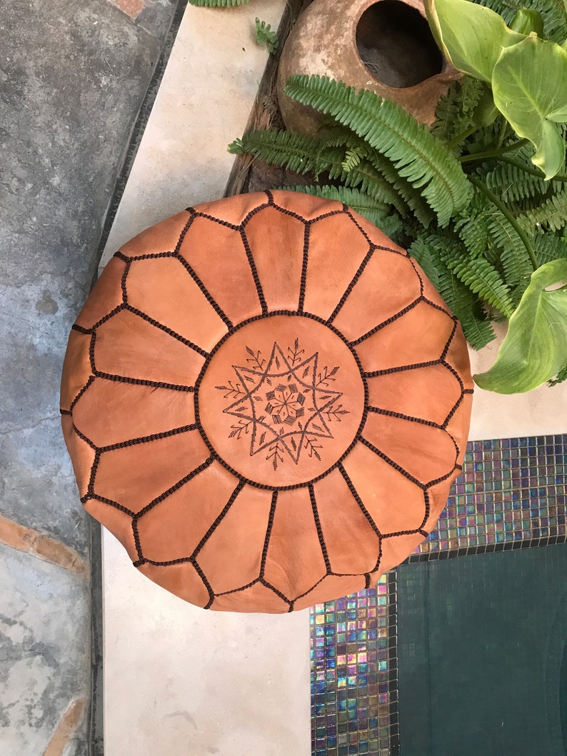 Bronze Leather Floor Pouf Ottoman