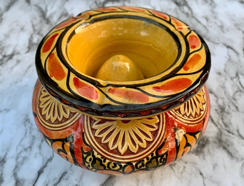 Large Handcrafted Moroccan Ceramic Ashtray/Incense Holder