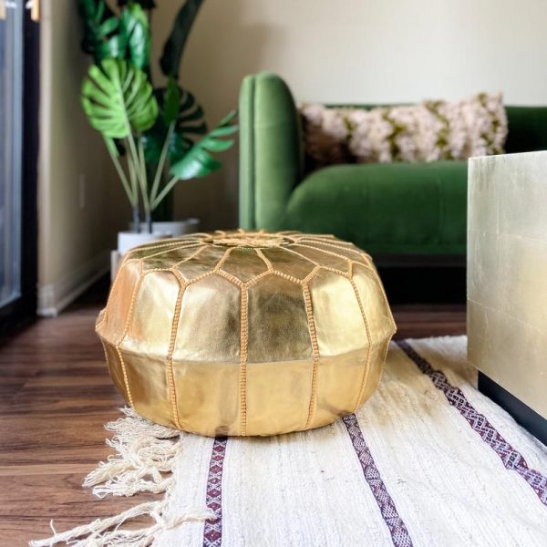 UnStuffed Moroccan Ottoman Faux Leather Pouf - Round Gold Stool