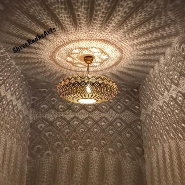 Moroccan Pendant Light, Turkish Hanging Oriental Arabian Golden Moroccan Lamps Ceiling Lights Home Lantern Gift New Home Decor Lighting