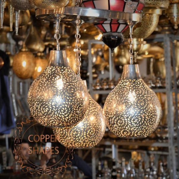 Handmade antique chandeliers from pure copper. Vintage and elegant chandeliers made of 3 copper balls