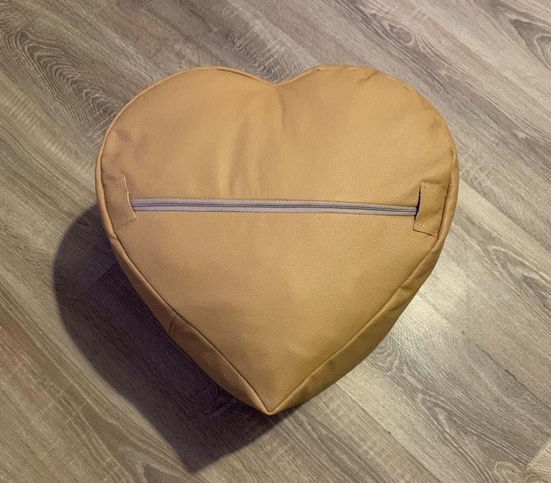 100% Premium Leather Heart Footstool Pouffe. Already Filled!!! Real Leather Tan Ottoman. Heart Footrest. Handmade Leather Ottoman
