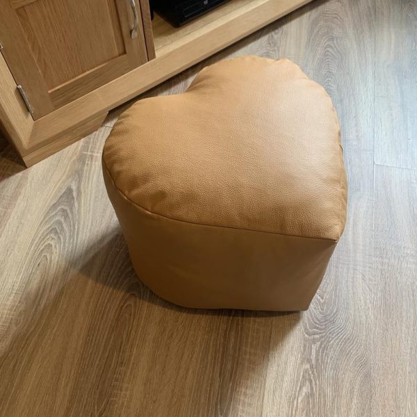 100% Premium Leather Heart Footstool Pouffe. Already Filled!!! Real Leather Tan Ottoman. Heart Footrest. Handmade Leather Ottoman