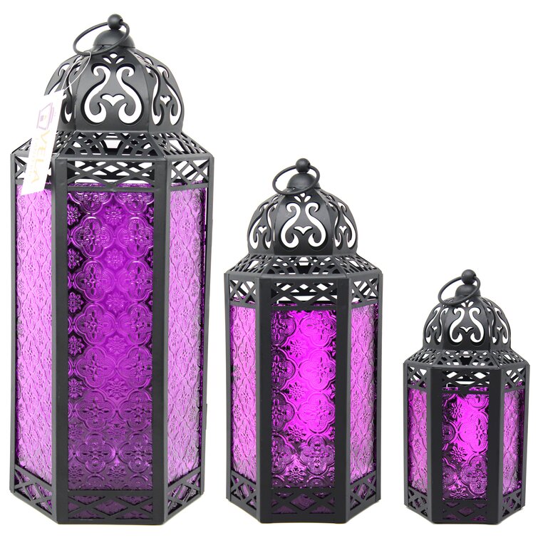 3-Piece Moroccan Tall Iron Lantern Set