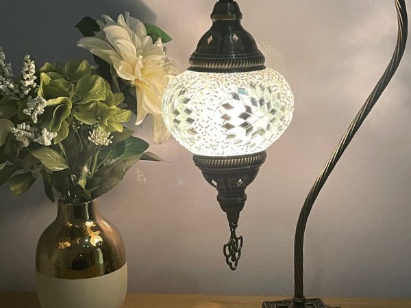 FAST DELIVERY FREE Shipment Turkish Moroccan Mosaic White Swan Neck Desk Table Lamp Light