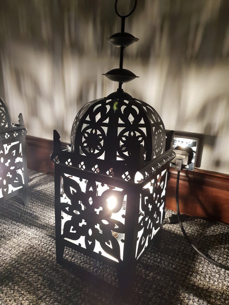Black Lantern Style Table Lamps, Table lamp, Mosaic lamp, Glass lamp, Turkish, Moroccan, Lighting, Best Gift, Home Decoration, Table Top, Violet