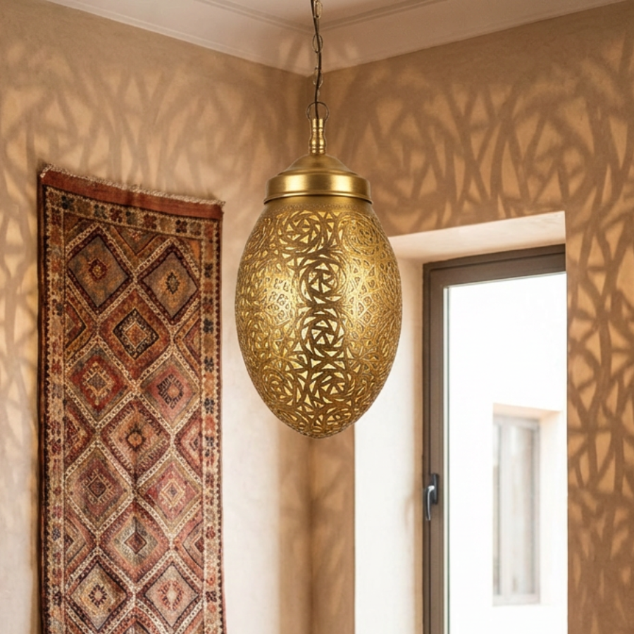Brass vintage lamp with arabic pattern