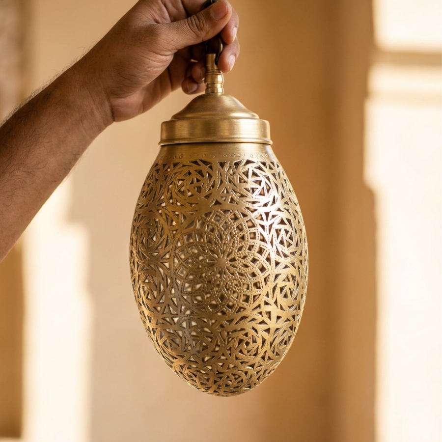 Brass vintage lamp with arabic pattern - Image 2