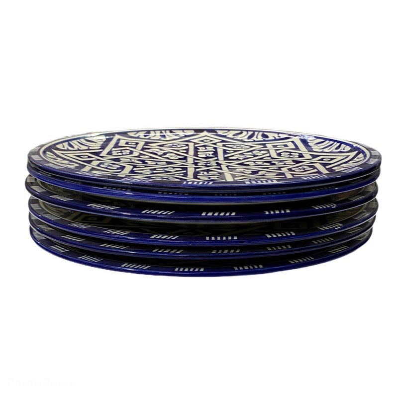 Set of 6 Blue hand-painted Moroccan ceramic plates