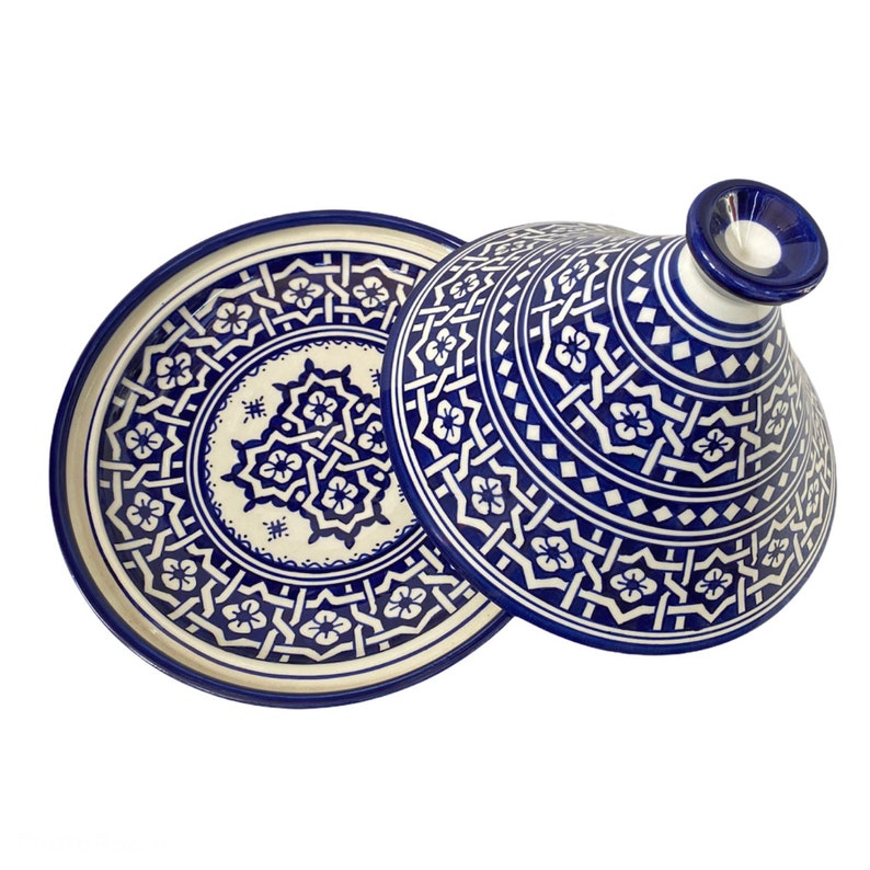 hand-painted Fes ceramic tagine dish
