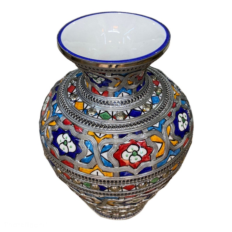 Moroccan ceramic maillechort/vase