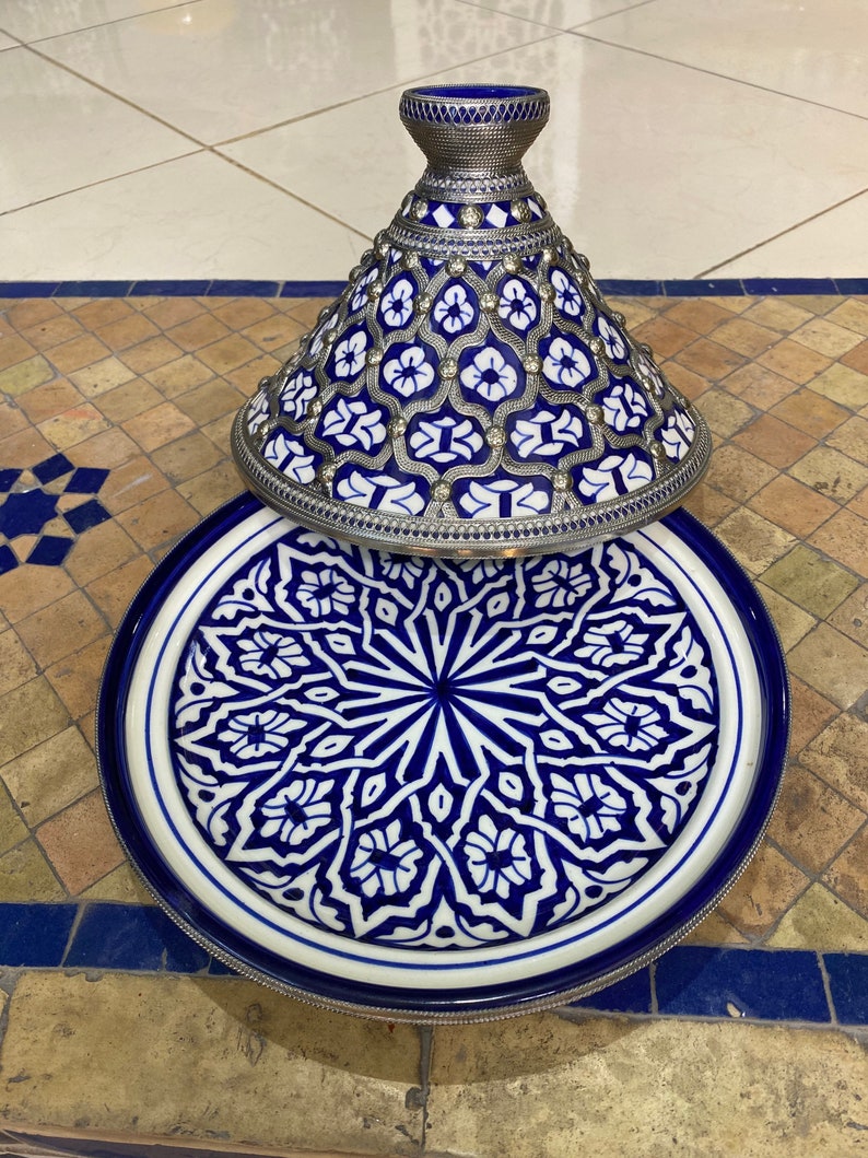 Handmade Moroccan ceramic Tajine dish from Fez