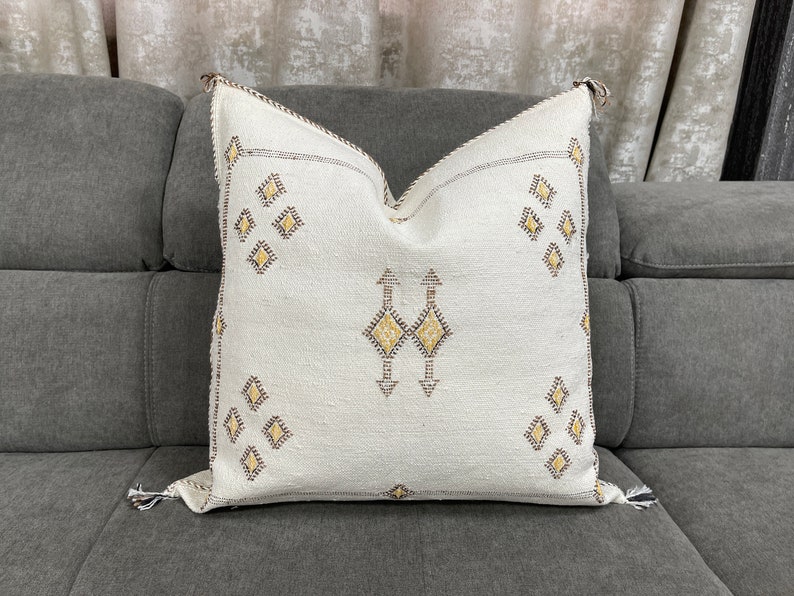 White Moroccan pillows silk 24x24
