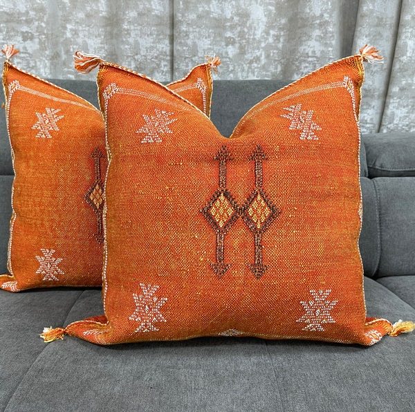 Orange Moroccan pillows silk 24x24