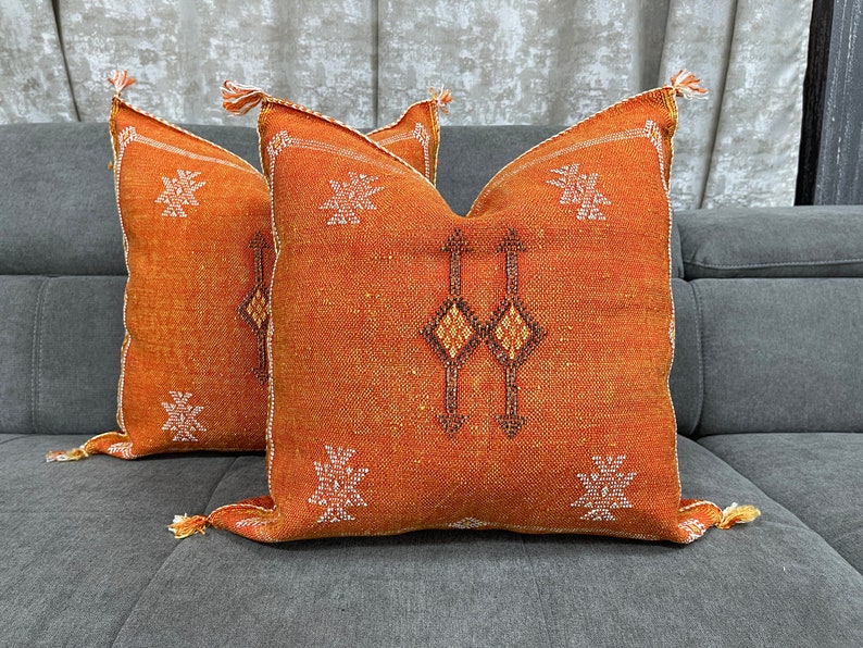Orange Moroccan pillows silk 24x24