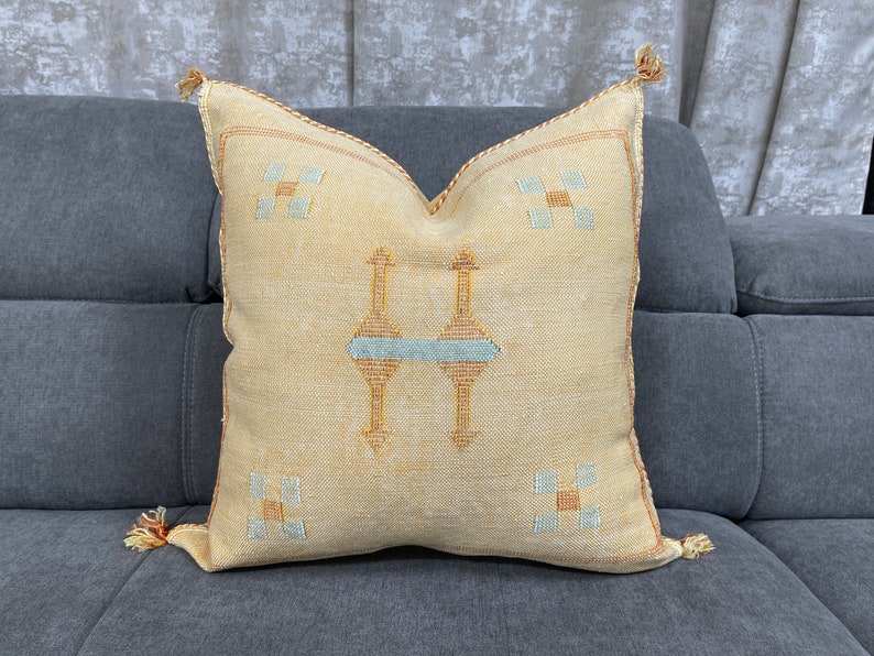 Yellow Moroccan pillows silk 24x24